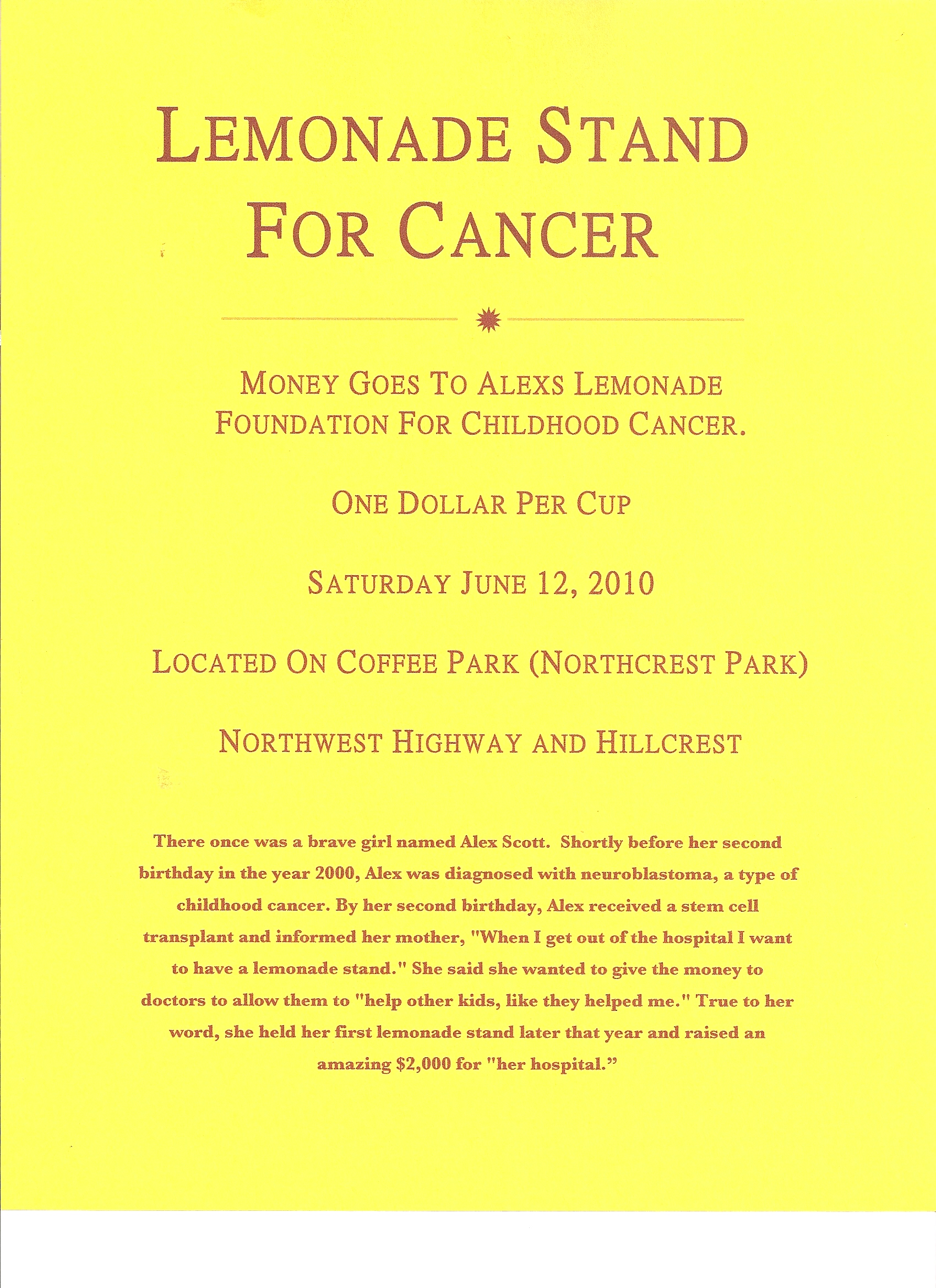 Lemonade Stand For Cancer Alex's Lemonade Stand Foundation for