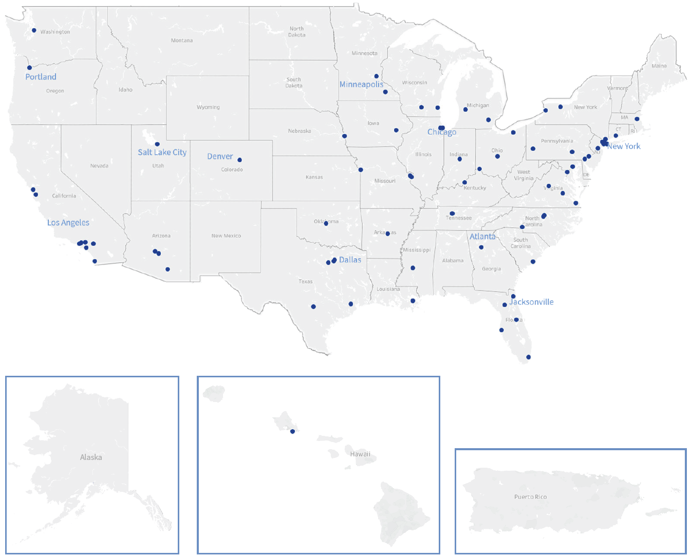Map showing CAR T-cell Therapy Centers in the U.S.