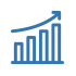 Blue line drawing of a bar chart with an arrow pointing to the top right