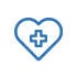 Blue icon of a heart with a healthcare plus sign inside