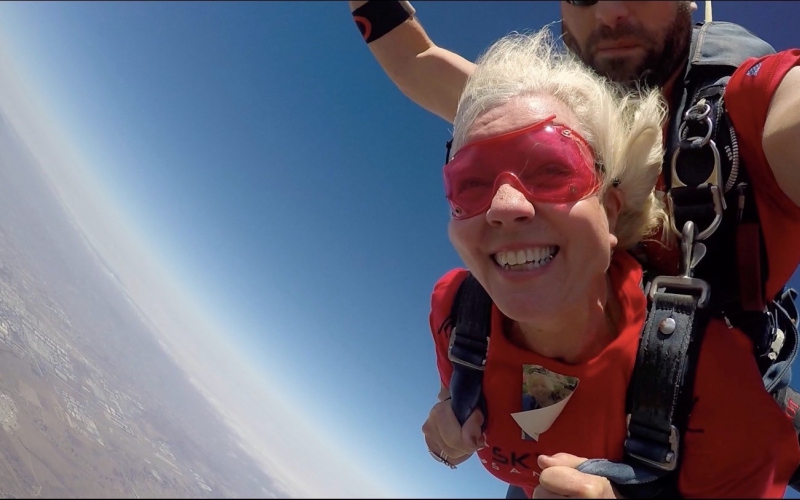 Rebecca Byrom (aka Grandma Bee) wanted to support f her grandson Alex, <link to webpage> who was diagnosed with osteosarcoma in 2016. Since Alex faced his scary situation so bravely, she wanted to do something that scared her: skydiving! Despite being over 70 years old, both she and her husband Tom leapt from a plane in San Diego last July. With over $28,000 raised, facing her fears certainly paid off for Grandma Bee as she made a huge impact for kids with cancer. Watch the video of the sky dive below.