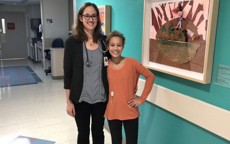  Dr. Jennifer Foster, a pediatric oncologist at Texas Children’s Cancer Center, pictured above with 13-year-old Eden Green, who is battling a rare one-of-a-kind tumor. Dr. Foster is leading a clinical trial that focuses on the treatment of relapsed solid tumors. 