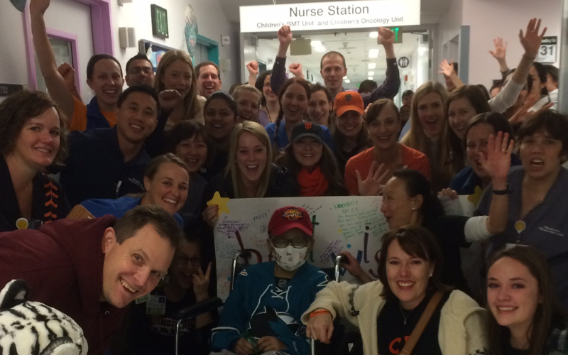 The Banaszek family pictured with their nurse family. C.J. was in-patient for eight months.